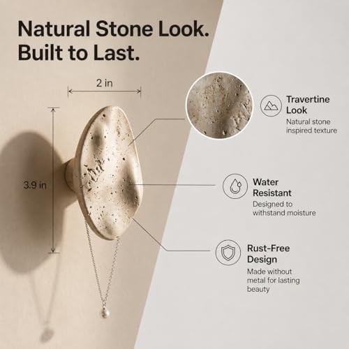 Resin Wall Hooks with Travertine Stone Look, 2 Pack - Image 2