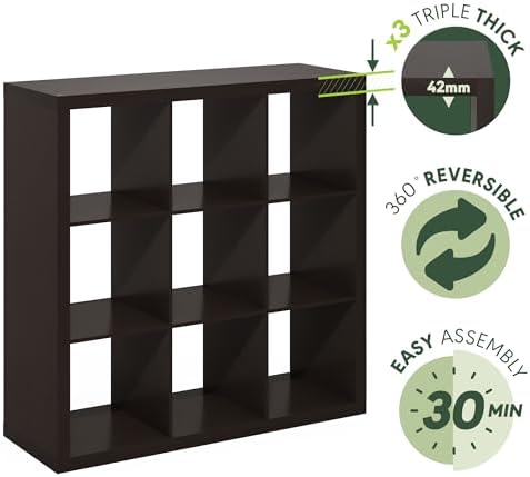 Furinno Cubicle Book Shelf, 9-Cube Bookshelf, Triple Thick Frame Cube Storage - Image 5