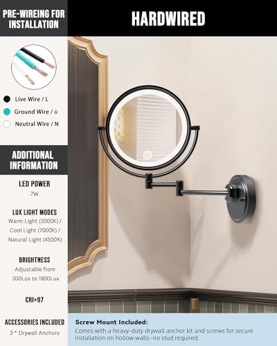 10" Large Brass 5X Magnifying Makeup Mirror Wall Mounted - Image 2