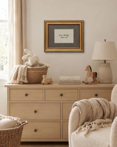 Gold Framed Wall Art, How Lucky Are We Canvas Prints, Rustic Brown Gingham - Image 5