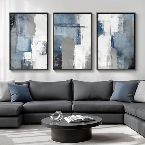 Large Framed Blue and Gray Abstract Wall Art by Cuspin