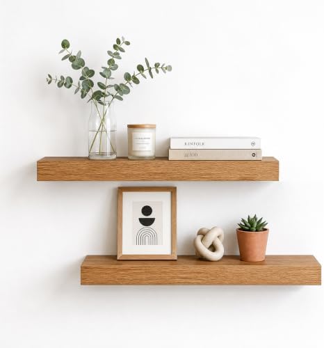 20in Oak Floating Shelves for Wall, Decor Storage by INHABITUNION