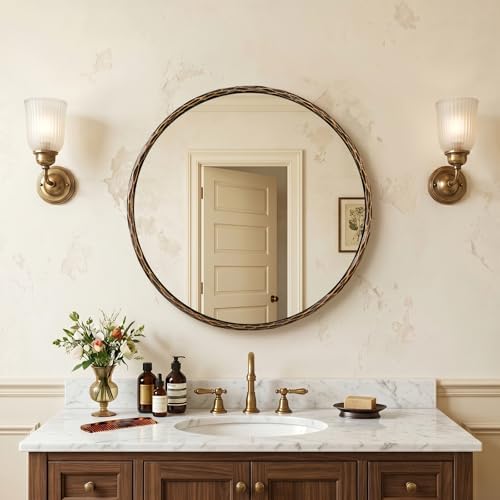 ANDY STAR Hand-Forged Round Bathroom Mirror, 28 Inch Antique Oil Rubbed Bronze by ANDYSTAR