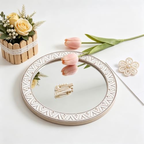 12in Round Mirror Farmhouse Wooden Frame Circle Mirrors, Rustic Decorative - Image 3