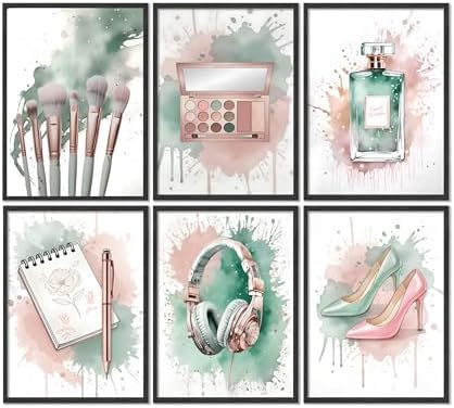 KYSNGMT Makeup Wall Art Pink and Green Fashion Posters Unframed 6 Pcs by KYSNGMT