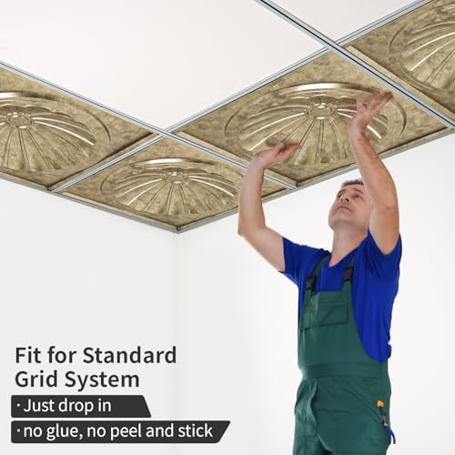 Art3dwallpanels Ceiling Tiles, 24 x 24 Inch, Antique Gold, 12 Pack - Image 5