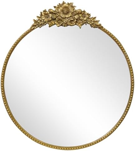 Round Baroque Style Antique 24" Metal Circle Vintage Mirror, Wall Mounted by IPOUF
