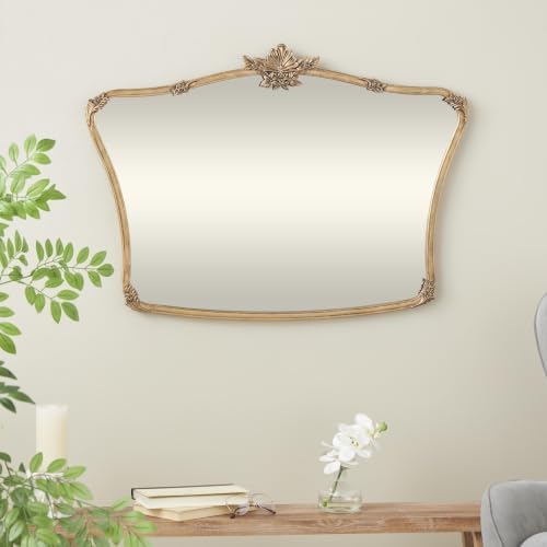Deco 79 Metal Floral Room Wall Mirror Orante Antique Curved Entryway Mirror - Image 2