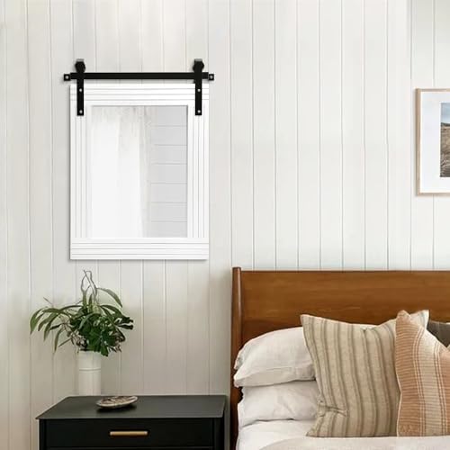 AAZZKANG White Wood Framed Mirror Rectangle Farmhouse Wall Mirror Decor - Image 5