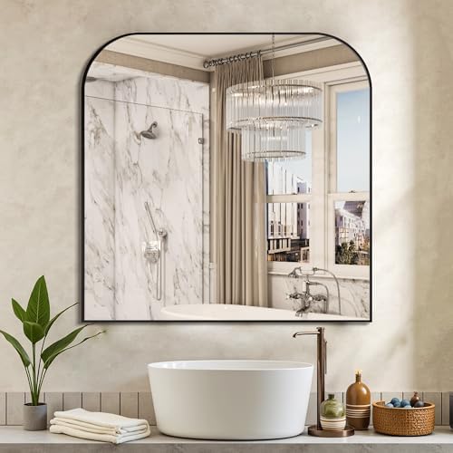 Delma 30"x30" Black Metal Framed Bathroom Mirror - Image 2