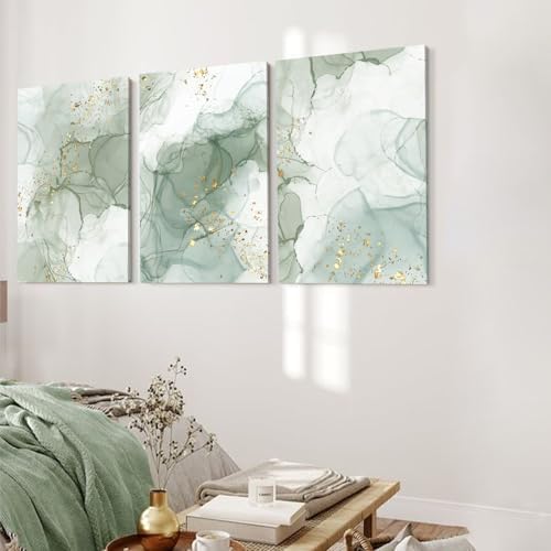 Green Wall Art Set of 3, Abstract Sage Green Wall Decor Living Room, Boho Green - Image 4