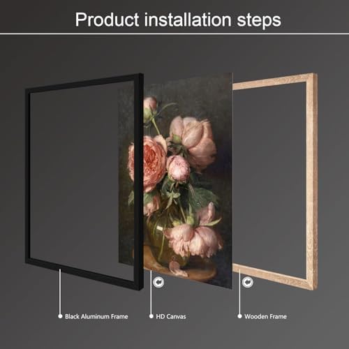 Moody Pink Peony Wall Art Spring Dark Academia Antique Floral Poster 08x10 inch - Image 3