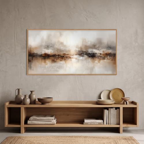 Large Abstract Brown Pastel Framed Canvas Wall Art, Neutral Black Gray Wall - Image 4