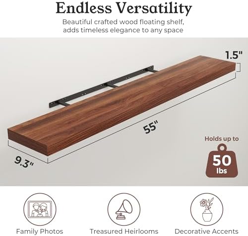 48" Walnut Floating Shelves Wood Wall Shelf, Walnut Color - Image 2