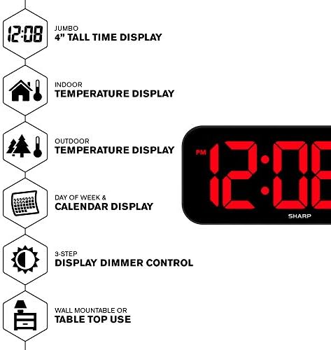 Sharp 14" Jumbo Digital Wall Clock, Indoor/Outdoor Temp - Image 2