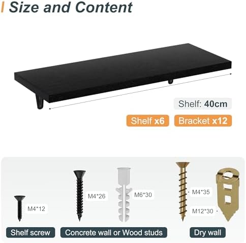 SKYSEN Floating Shelves for Wall Set of 6, 15.7in Wood Wall Shelf for Decor - Image 3