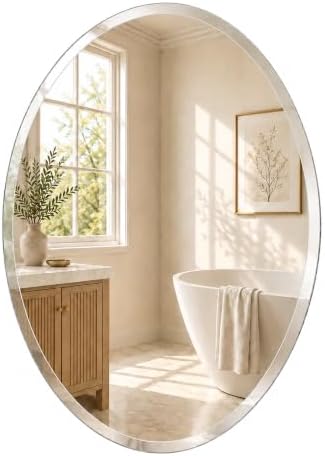 20x28 Inch Oval Frameless Beveled Wall Mirror by Pocetry