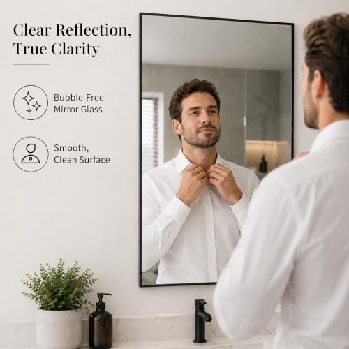 24x36 Matte Black Framed Rectangle Bathroom Vanity Wall Mirror - Image 3