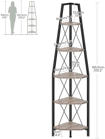 CHOEZON 5-Tier Corner Shelf, Corner Bookshelf, Ladder Shelf, Floor Standing - Image 2