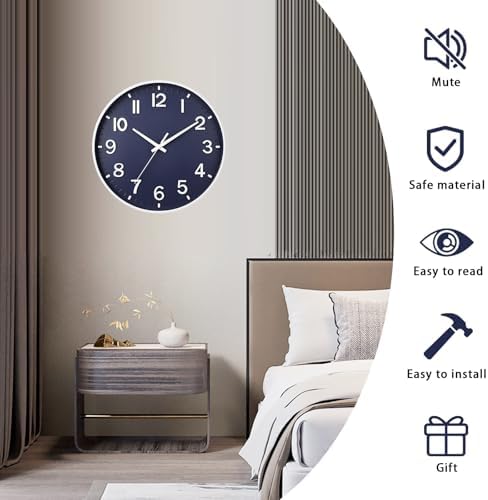 HZDHCLH 10 Inch Wall Clock Battery Operated Silent Non Ticking Navy Modern - Image 4