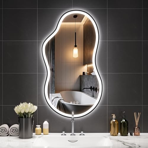 Hasipu 35"x20" Irregular Wall Mirror Black Bathroom Mirror by Whatssuitableisthebest