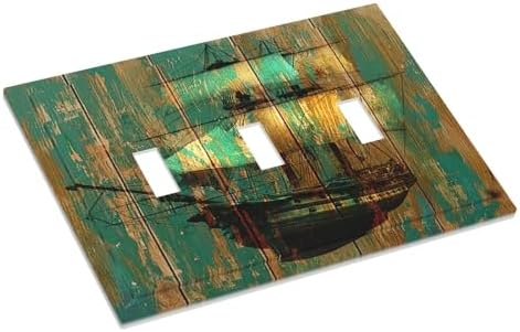 Decorative Switch Plates Rustic Green Wood Grain Sailboat 3 Gang Wall Plate - Image 3