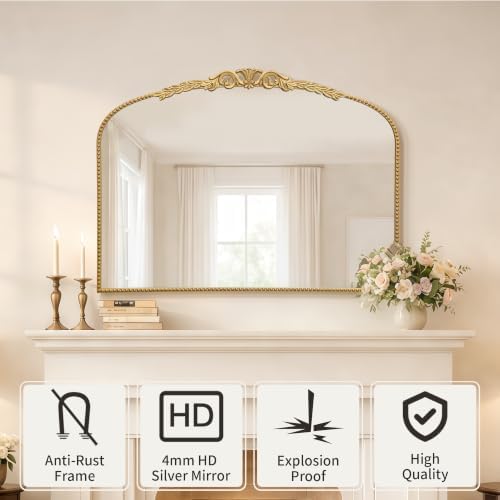 Besdomus Vintage Arched Wall Mirror: 40”x29” Rose Gold Dresser Mirror - Image 2