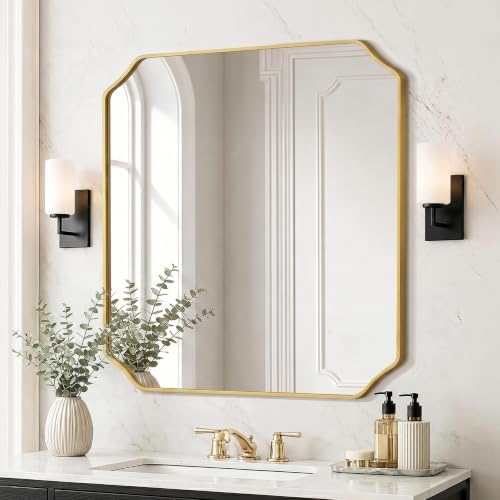 Delma Bathroom Vanity Mirror, Scalloped Round Corner Wall Mirror, by Delma