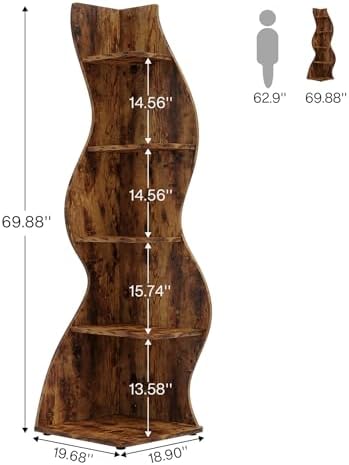 Tribesigns Corner Shelf, Rustic 5-Tier Wall Corner Bookshelf, Stylish Corner - Image 3