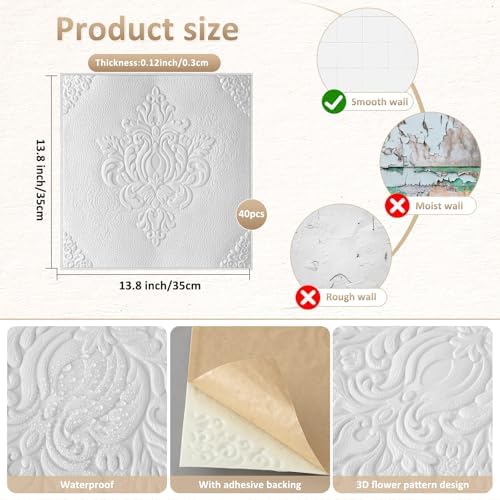Nuanchu 40 Pcs 13.8 x 13.8 Inch Ceiling Tiles Peel and Stick - Image 2