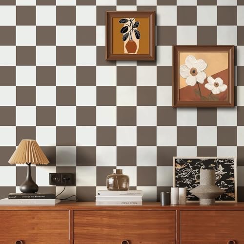 Ismoon Plaid Peel and Stick Wallpaper Vintage Brown Contact Paper 17.3"x393" - Image 2
