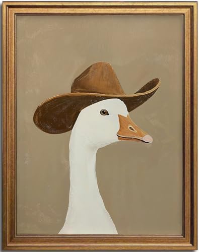 KBKBART Gold Framed Wall Art Western Silly Cowboy Goose Wall Decor 12x16in by KBKBART