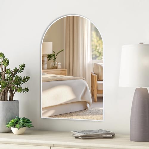 White Arch Bathroom Wall Mirror, 20 x 30 Inch Arched Vanity Modern Mirror - Image 2