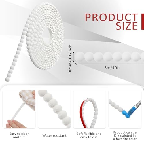 Leinuosen Flexible Bead Molding Trim Peel and Stick White 10ft /8 mm - Image 2