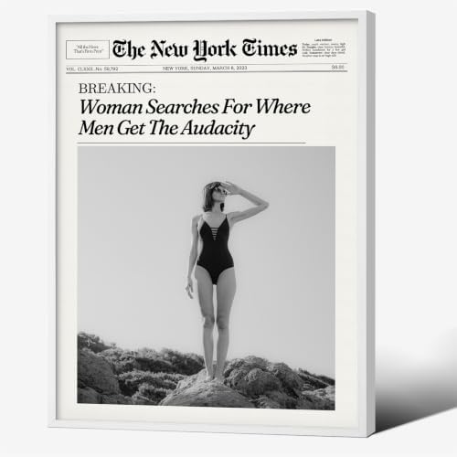 Trendy NewsPaper Wall Art 16x20in White Framed Woman Searches by Unknown
