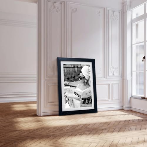 Framed Black and White Canvas Wall Art Woman Reading Newspaper Print Painting - Image 6
