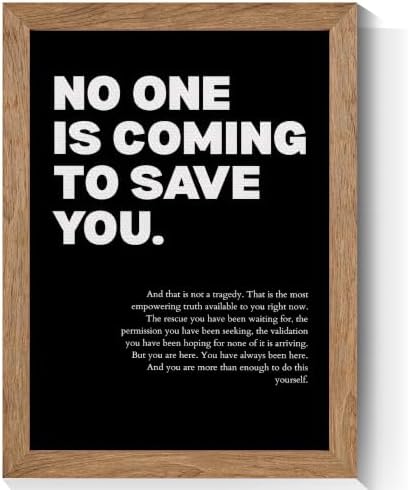 Golden Framed No One Is Coming To Save You Motivational Canvas Wall Art by Handmade