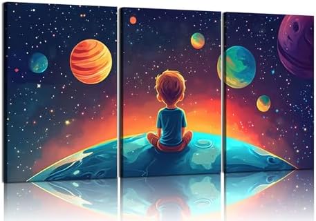 3Pcs Space Boy Canvas Wall Art Cute Inspirational Space Fantasy Wall decor by Unknown