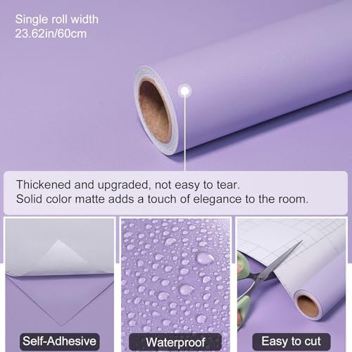Purple Peel and Stick Wallpaper Solid Purple Contact Paper A Set of 23.6"x472" - Image 3