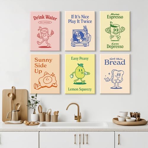 Youillne Retro Trendy Wall Art Decor Kitchen Aesthetic Canvas Art Prints - Image 6