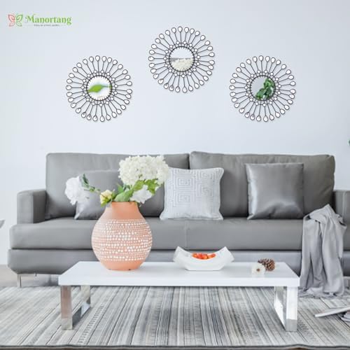 Black Mirrors 3 Piece, Sunburst Mirror Hanging Wall Decor, 9inch indoor Adorn - Image 3