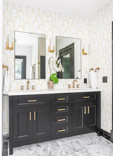 Yasinet Peel and Stick Wallpaper White and Gold Wallpaper Geometric Contact - Image 5
