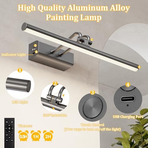 Battery Operated Picture Light for Wall, RF Remote Control - Image 3