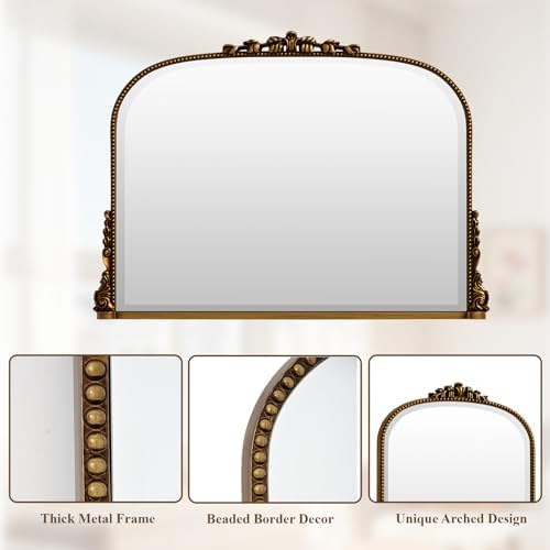 Wall Beaded Mirror, 36 x 27 Inch Round Top Right Angle Wall Mirror, Tempered - Image 4