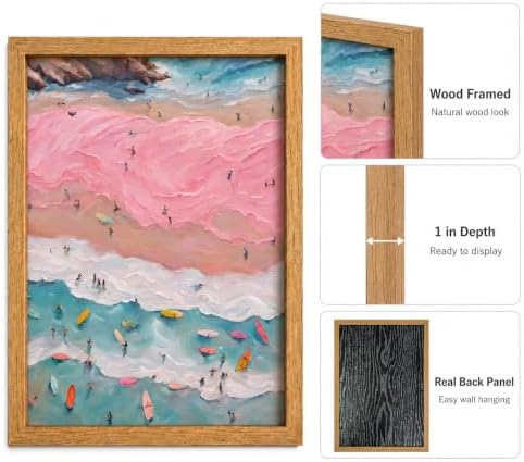 Framed Pink Coastal Canvas Wall Art, Girl Beach Surfers Picture Wall Decor - Image 4