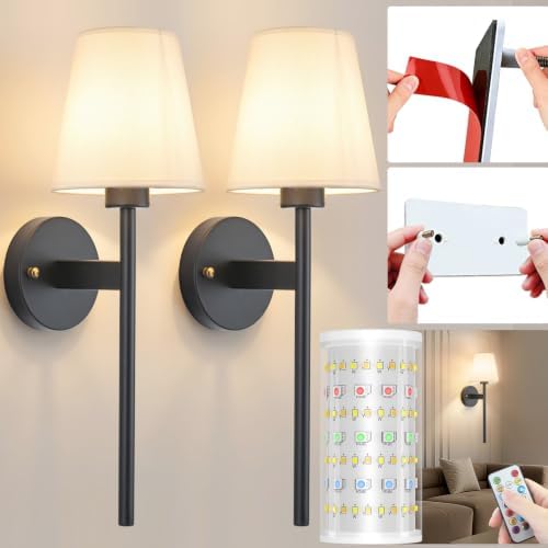Nekhung Battery Operated Wall Sconce, Peel and Stick Sconces Set of 2 by Nekhung