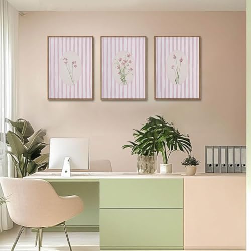 KISSFOX 3 Piece Floral Framed Wall Art Pink Wildflower Canvas Wall Art Flower - Image 6