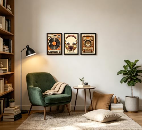 Framed Vintage Music Equipment Canvas Wall Art Set of 3, Retro Turntable - Image 5