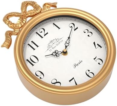 French Small Wall Clock with Bow, Vintage Gold Boho Style - Image 3