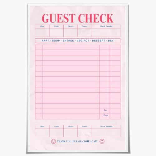 Pink Blank Guest Check Poster Trendy Retro Art Print Vintage Style Wall Art by Unknown